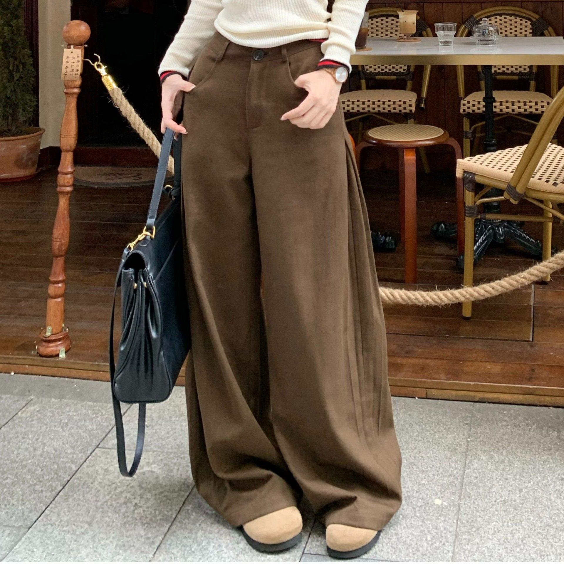 

Осенние брюки-кюлоты Chaka с широкими штанинами и складками - Стройнящие, свободного кроя, однотонные XL (120-130 kg recommended) коричневый/кофейный