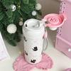 Cute Cat Bow Insulated Water Bottle With Straw Filter 500ml Stainless Steel Leak-Proof Thermos Kawaii Cat Bow Cups for Girl Kids
