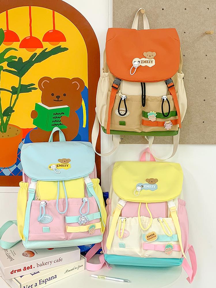 Cute Versatile Commuting Backpack: Large Capacity Color Block Student Bookbag & Casual Travel Drawstring Backpack