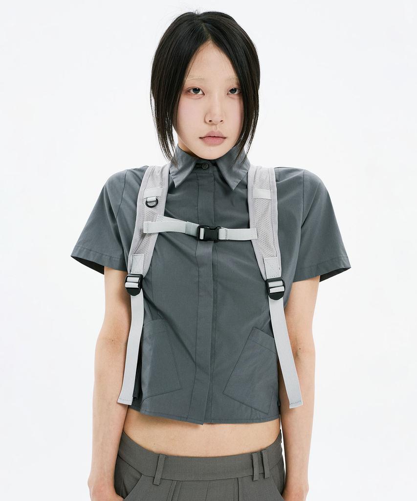 Hanahi Double Diagonal Zipper Backpack Gray