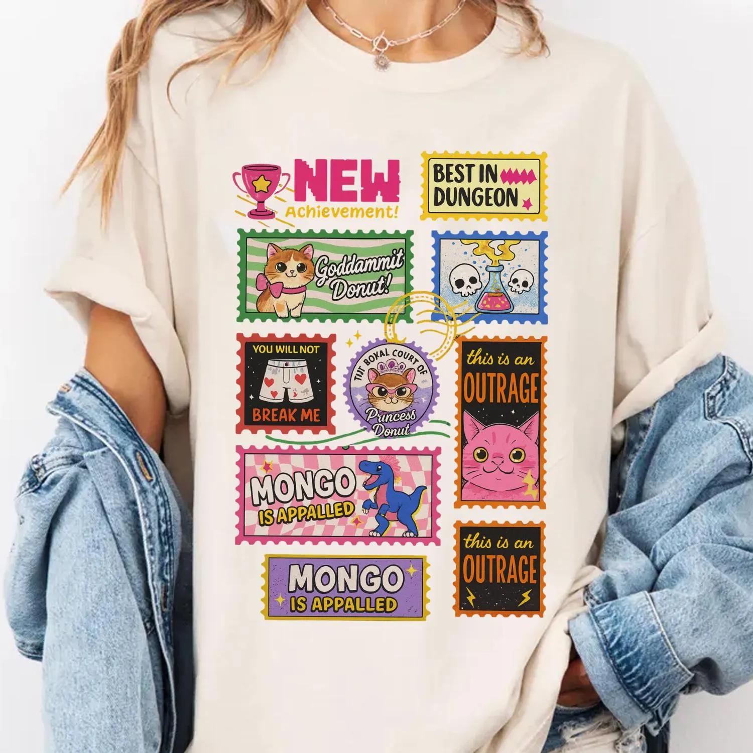

Dungeon Book Lovers Emblem Shirt Doughnut Princess Mongo Shirt Fantasy Novel Tshirt with Pattern Print 4XL