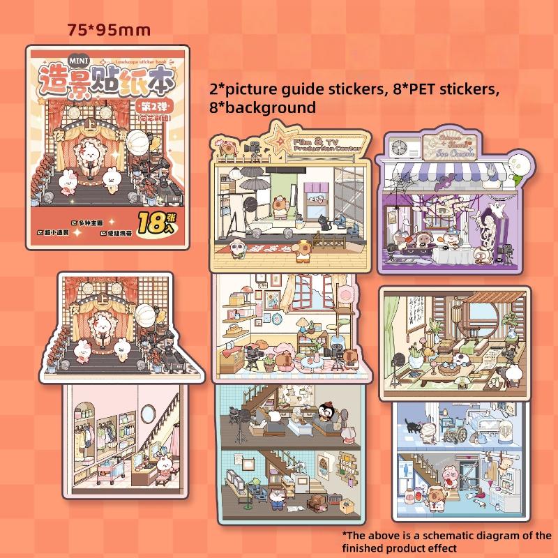 

Mini Scenery Sticker Book Diy Handbook Material Miniature Scene Visual Stacking Stickers Stationery Kids Birthday Gift
