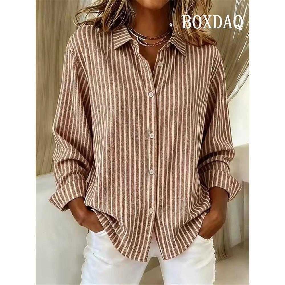 Camisas Rayadas Casuales Sueltas Para Mujer Otoño Vintage Camisas de Botones Para Mujer Blusas de Manga Larga Moda Elegante Tops Femeninos
