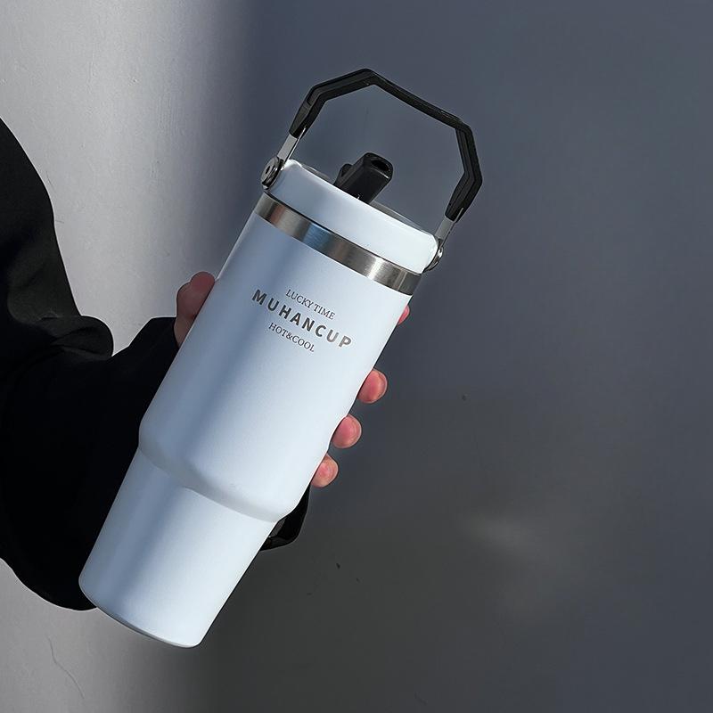 Large Capacity Portable Stainless Steel Ice Bar Thermos Cup High Appearance Level Handy Cup Straw Water Cup Girls Car Coffee Cup