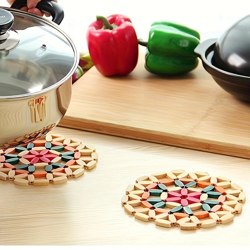1pc Decorative Wooden Trivet - Heat-Resistant, Hollow Pattern Insulation Pad for Hot Dishes, Pot, Bowl & Cups Table Protector