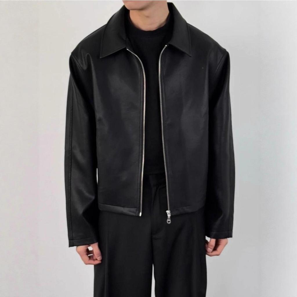 Men's American Retro Cleanfit Red Lined High-End PU Leather Jacket for Spring/Autumn