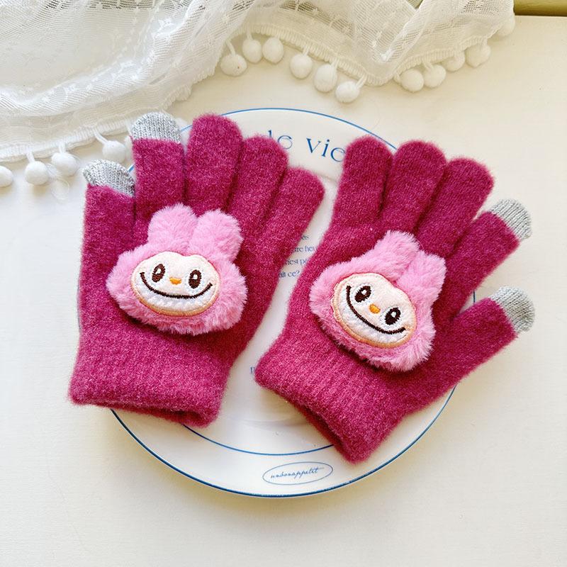 New Children's Gloves Cute Finger Gloves Korean Version Cartoon Autumn and Winter Thickened Five Finger Warm Baby Gloves