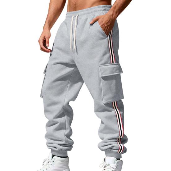 Men Winter Jogger Pants Drawstring Waist Gym Sweatpants Thickened Warm Cargo Pants Baggy Track Pants for Jogging Running Workout