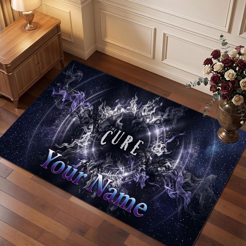 The Cure Personalized Crystal Velvet Carpet, Customized Name Text Soft Anti‑Slip Rug for Living Room Bedroom