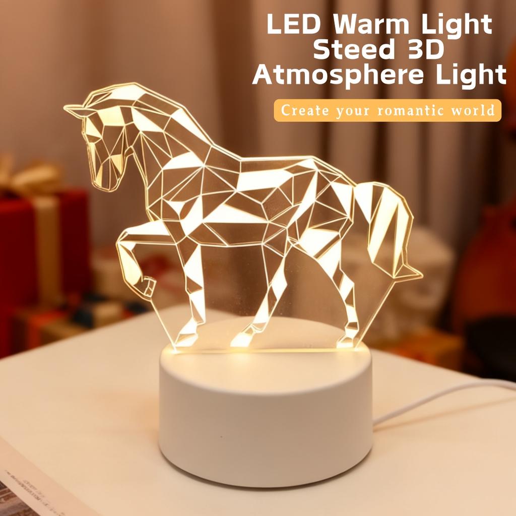 3D visual effects of horse night lights, creative desktop and bedroom atmosphere lights, and night lights for room decoration