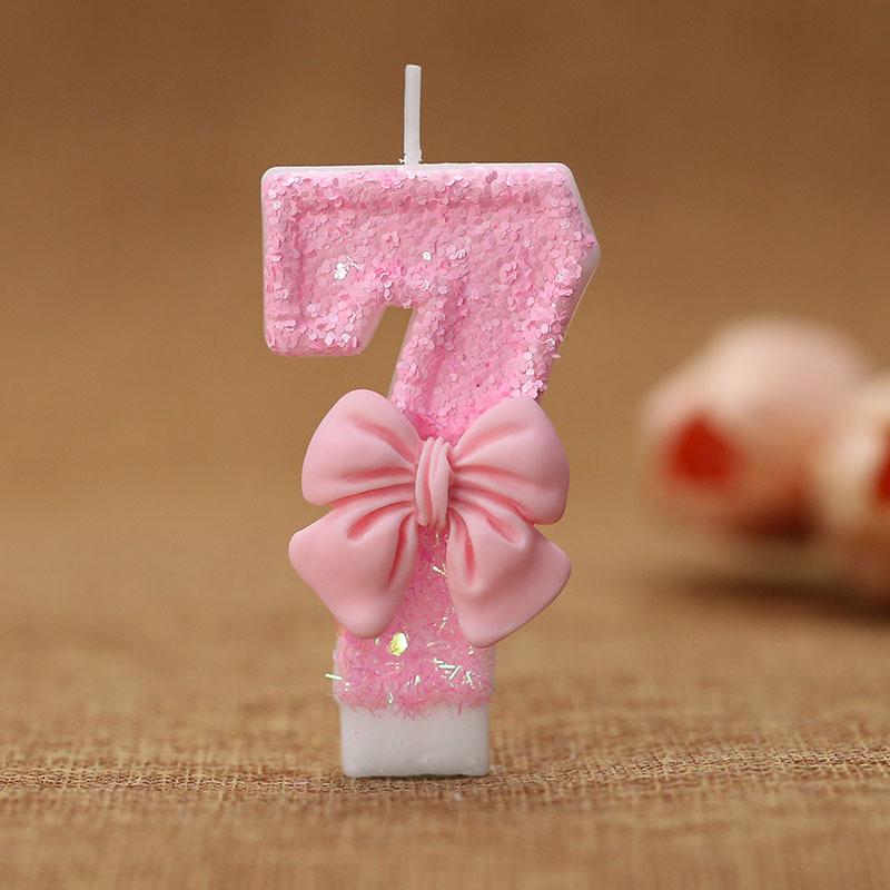 Digital Luminous Pink Bow Candle Birthday Cake Decoration In Clear Box
