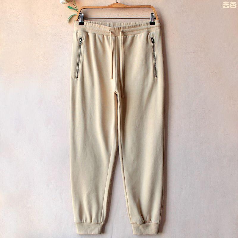 

X188 Foreign Trade Elastic High Waist Terry Casual Trousers Apricot color 2XL (about 100.00 kg-110.00 kg
