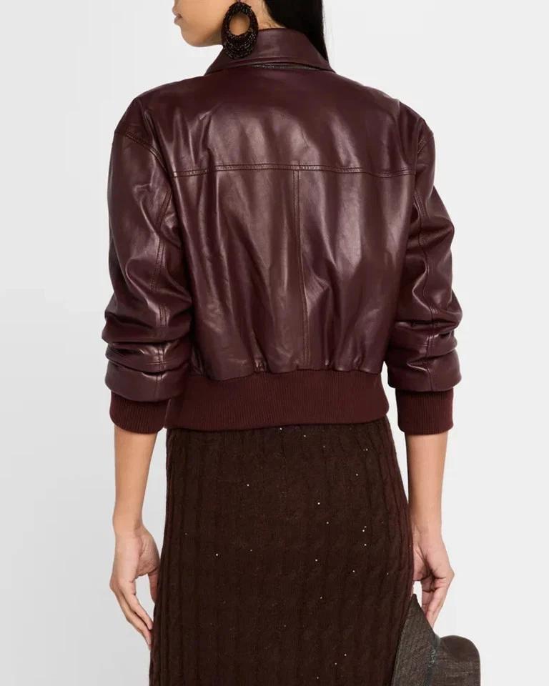 Odzież damska Kurtka codzienna Prawdziwa Ręcznie robiona Stylowa Skóra jagnięca Burgundowa skóra