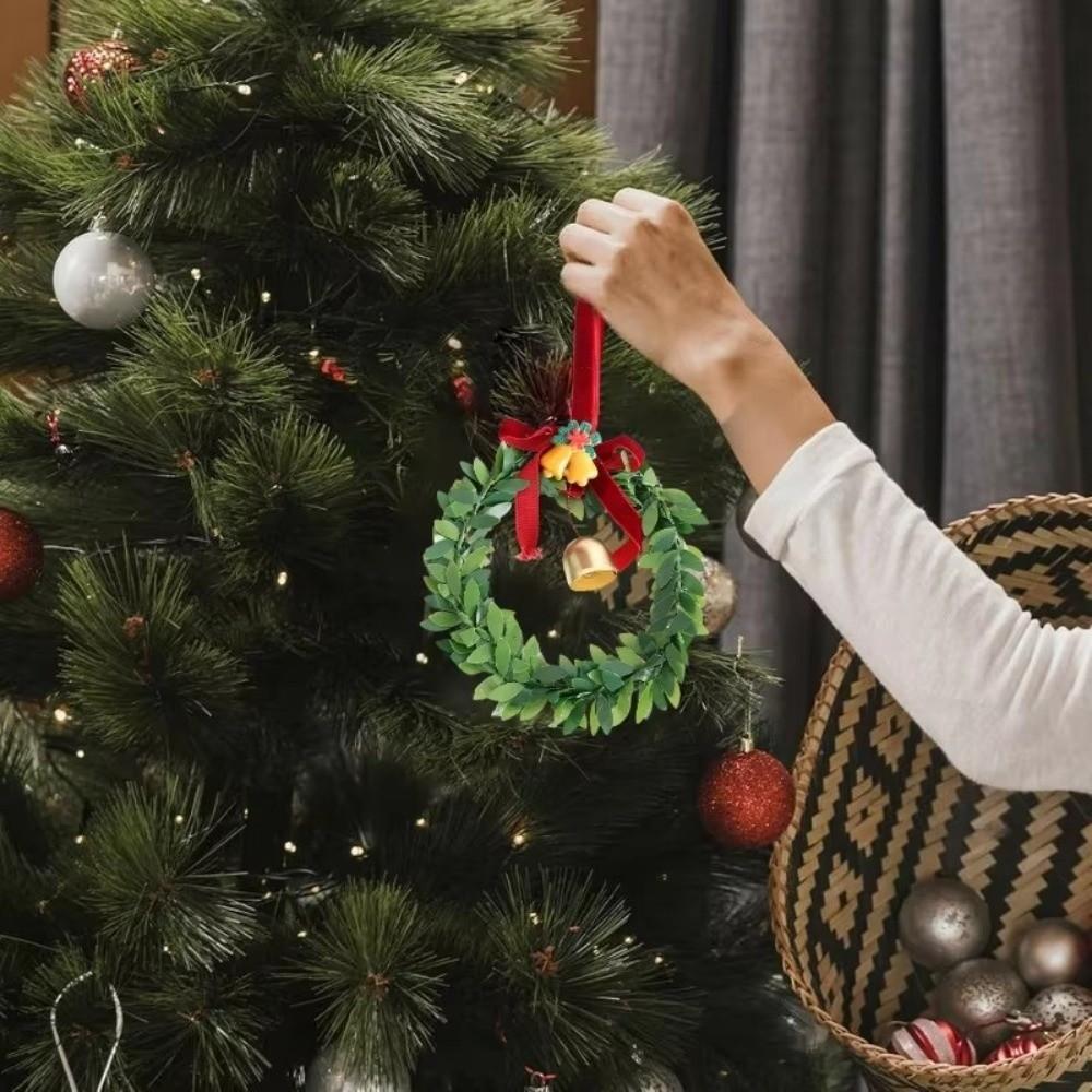 Artificial Green Leaves Christmas Bell Pinecone Velvet Bow Xmas Wreath Christmas Decorations Christmas Gift