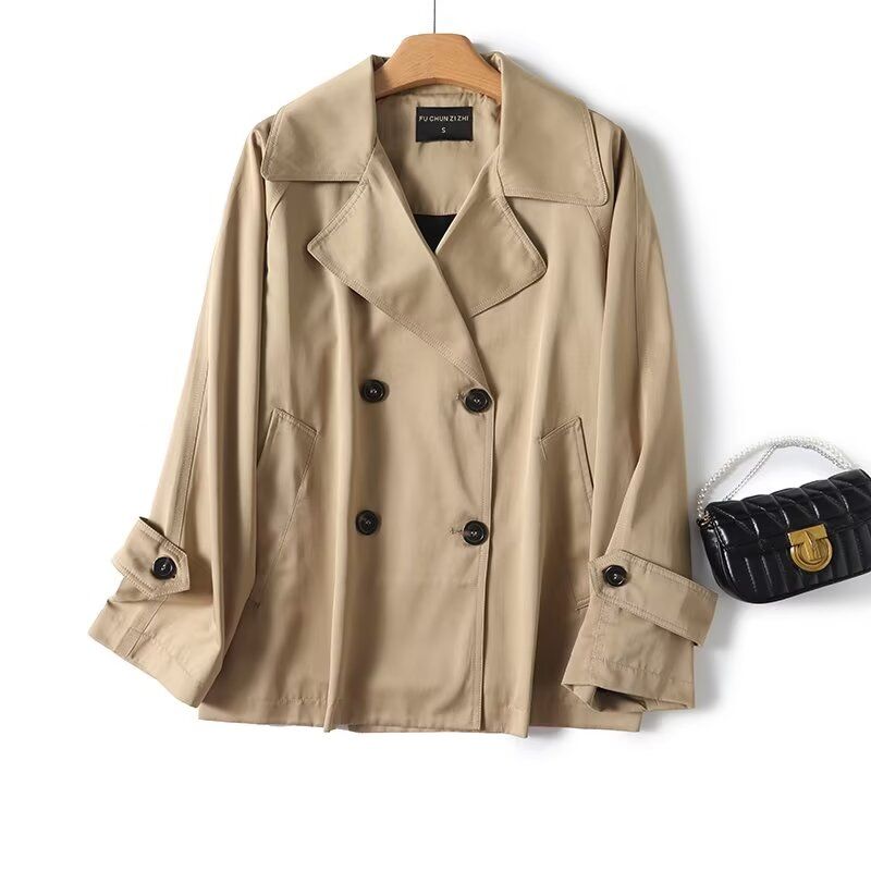 

MD Женская одежда Осень и Зима Новая Повседневная Классический Британский Стиль Верхняя одежда Двубортный Короткий Тренч 06774916742 Khaki L