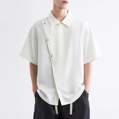 Men's Summer Wear Hong Kong Style Student Loose Niche Design Fun New Men's Shirt Outerwear Retro Short Sleeve Shirt