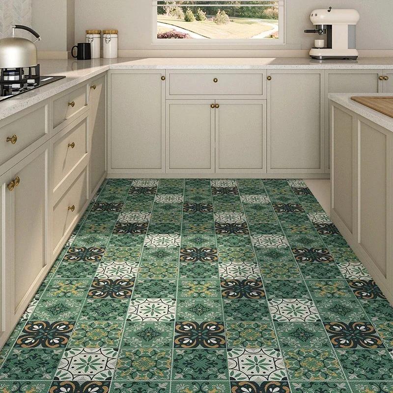 Kitchen Carpet Large PVC Waterproof Rug Non-slip Floor Mat Leather Oil-proof Foot Mats American Retro Style Home Decoration Rugs