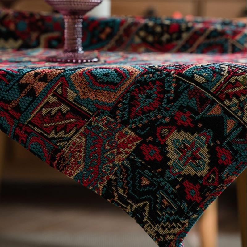 Table Cloth American Colored Jacquard Tablecloth with Double-sided Pattern Thick Tablecloth Geometric Bohemian Style
