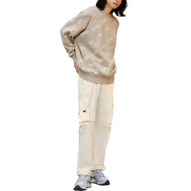 Li Ning Urban Nomad Svetr přes hlavu s celoplošnou výšivkou loga s dlouhým rukávem Pánský svetr Žlutý AMBS123-2