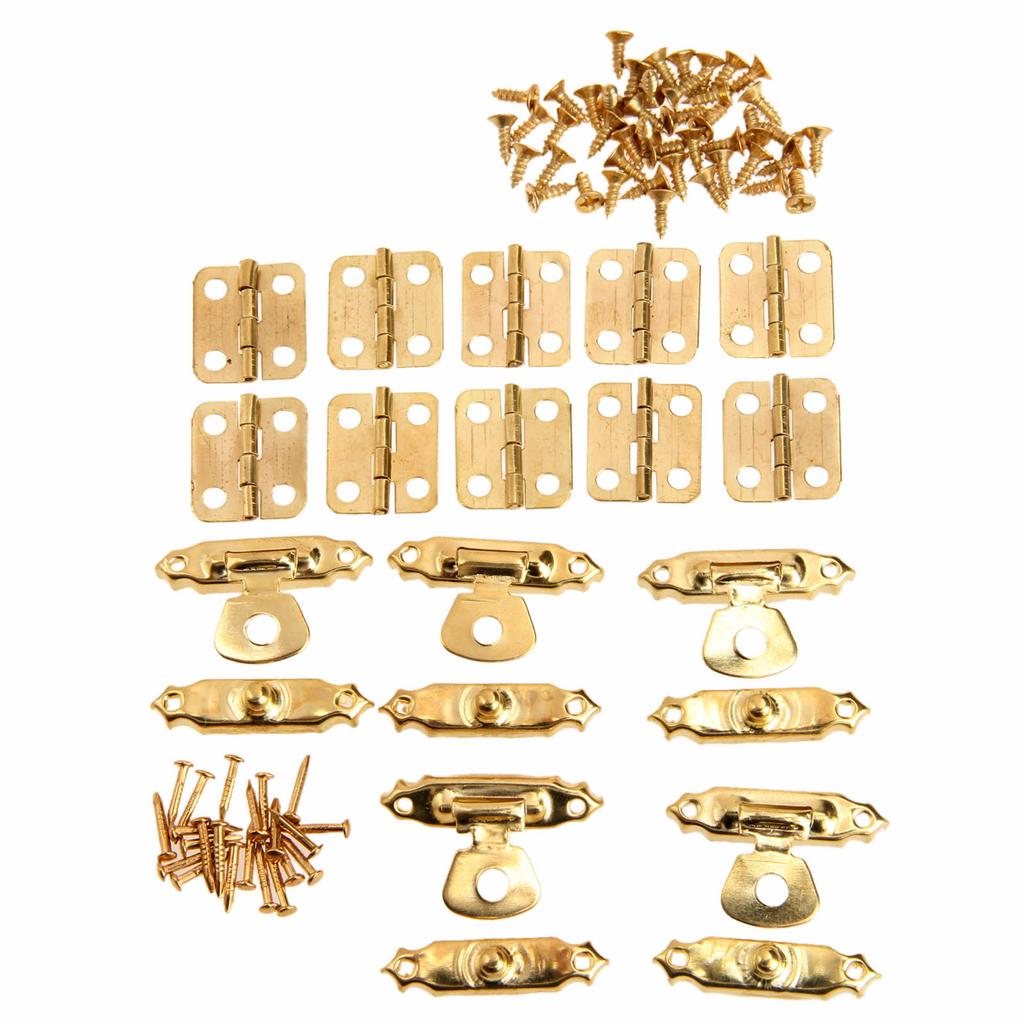 15Pcs/set Antique Bronze/Gold Furniture Cabinet Hinges withJewelry Wooden Box Case Toggle Hasp Latch Iron Vintage Hardware