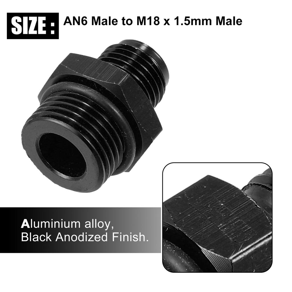 uxcell AN6-M18*1.5 Cooler Fittings, Male Metric Threaded Fittings, Adapter, Straight Hose End, Aluminum Alloy, Fitting Adapter, For Cars, Black