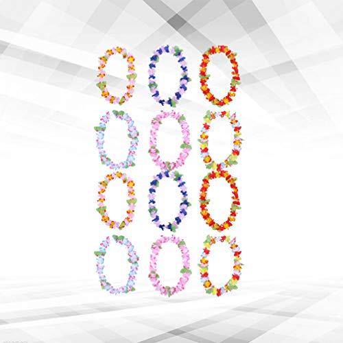 LIOOBO Hawaiian Leis, Set of 12 Colorful Artificial Flower Necklace Garland for Tropical Parties, Beach Hula Dance, and Costume Accessories