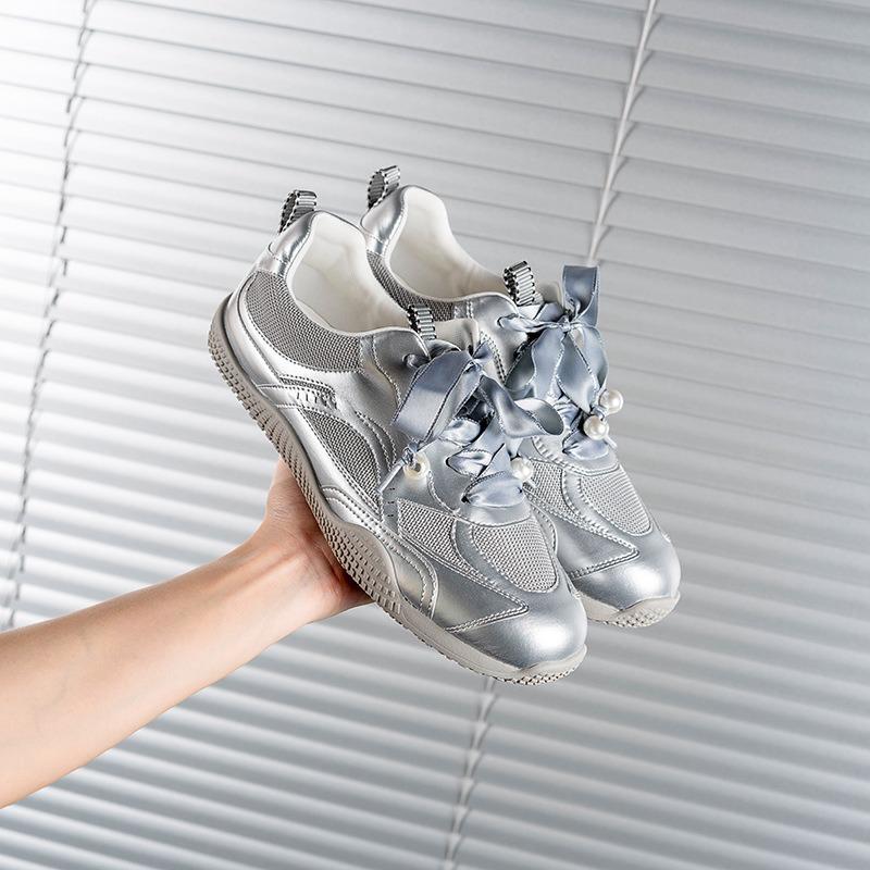 Summer breathable sneakers waffle mesh breathable ballet silver sports and leisure shoes women's shoes
