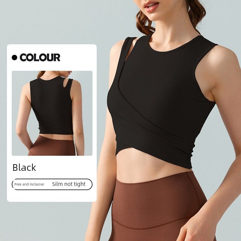 

Export 2024 New Arrival Spring/Summer Fake Two-Piece Yoga Vest Fixed Cup Running Outerwear Sleeveless Gym Top Women Black L