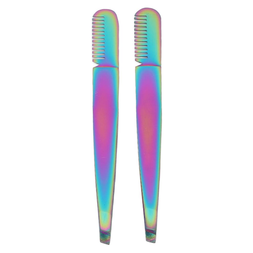 2PCS Eyebrow Tweezers Dual Heads Firmly Clamp Comb Stainless Steel Eyebrow Trimming Tool