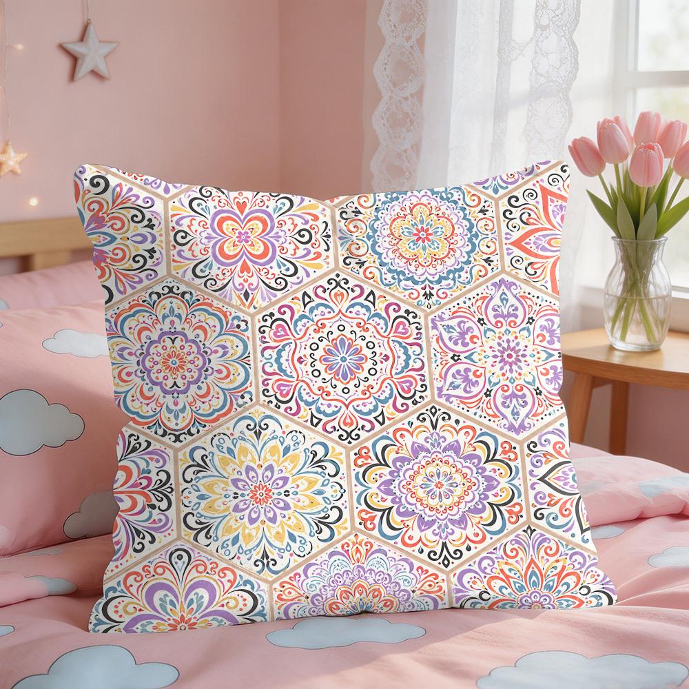 Ethnic Colorful Floral Bohemian Cushion Cover Short Plush Pillow Case Room Sofa Cushion Covers Home Decor Funda