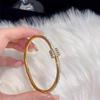 Gold-Tone Titanium Steel Zircon Bracelet for Women, Luxurious Plain Band, Couple's Ring-Inspired Hand Jewelry, New Style
