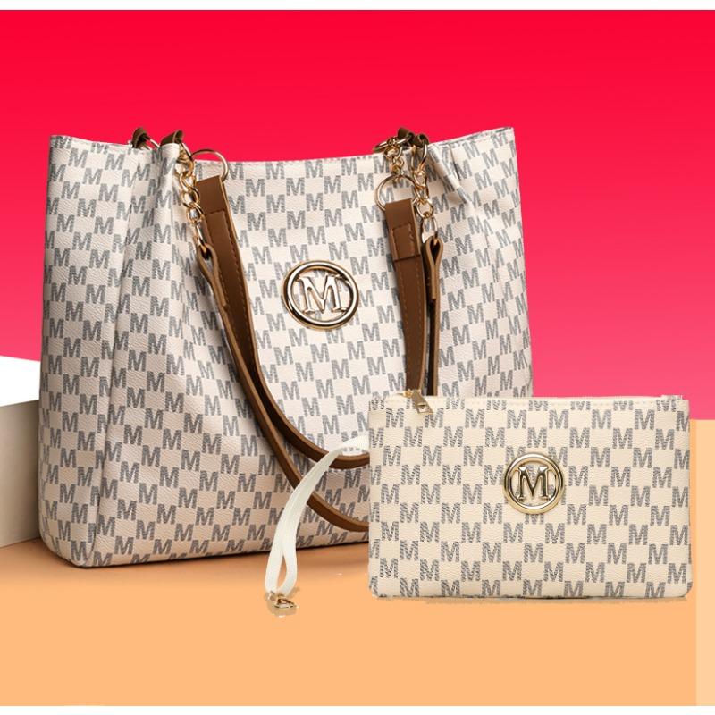 Tote bag med stor kapasitet pluss kombinasjonsveske med clutch, sett med ordtrykk, kjede med skulderreim dameveske.