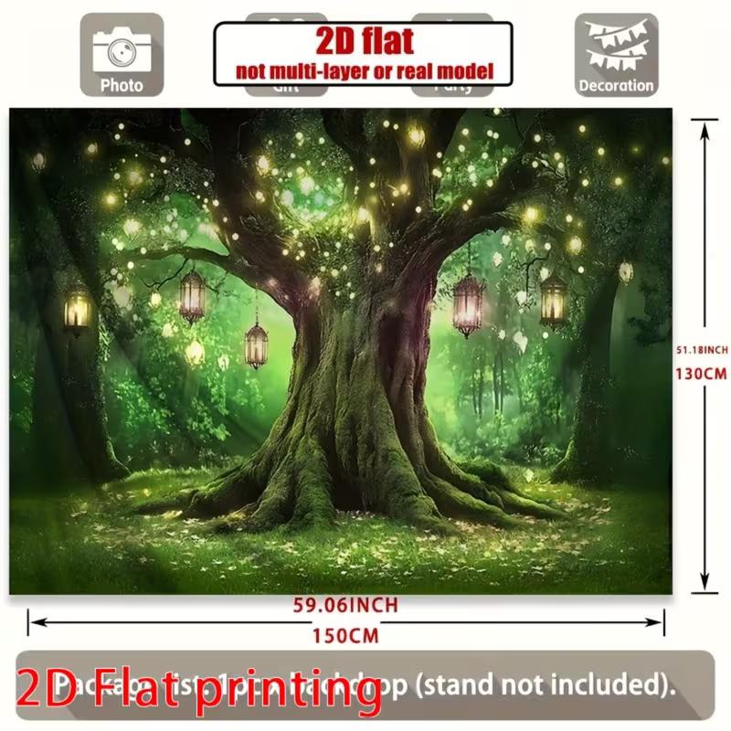 2D Verzauberter Waldbaum Kulisse Magische Laterne Glühwürmchen Hintergrund
