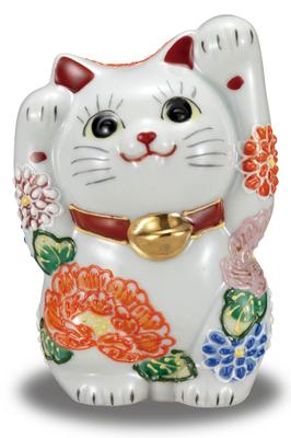 Washa no Kura Ornamento Estiloso Kutani Ware Mãos Levantadas Gato da Sorte Cheio de Flores Celebração de Abertura Celebração de Abertura Presente de Aniversário
