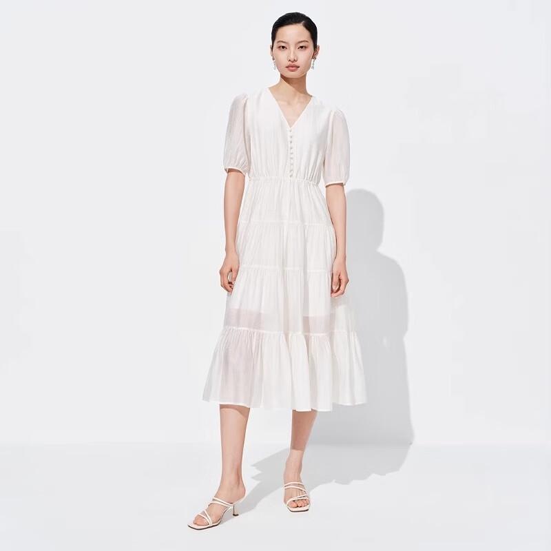 Sweet Basil Women's V-Neck Short Sleeve Shirred Midi Dress