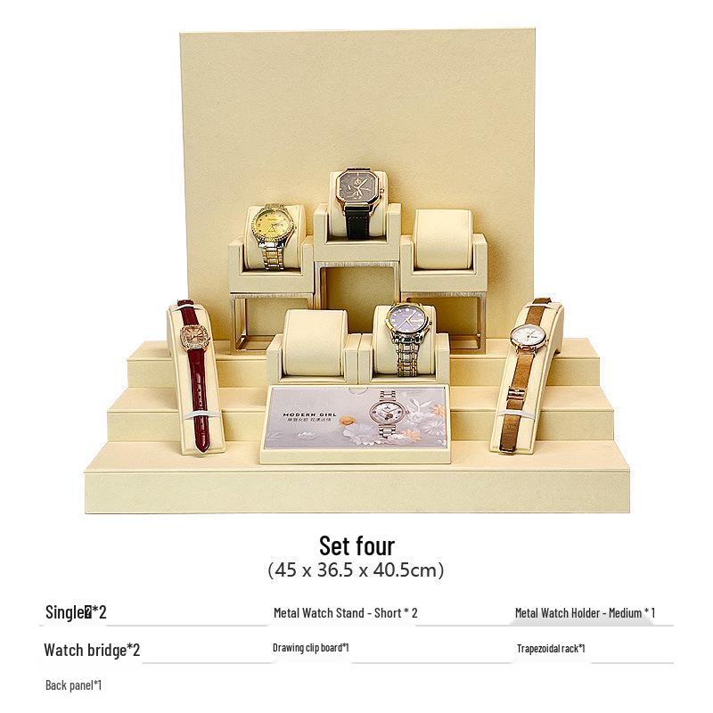 Elegant Tiered Watch Display Stand with Pillow Bag and Metal Tray for Photography