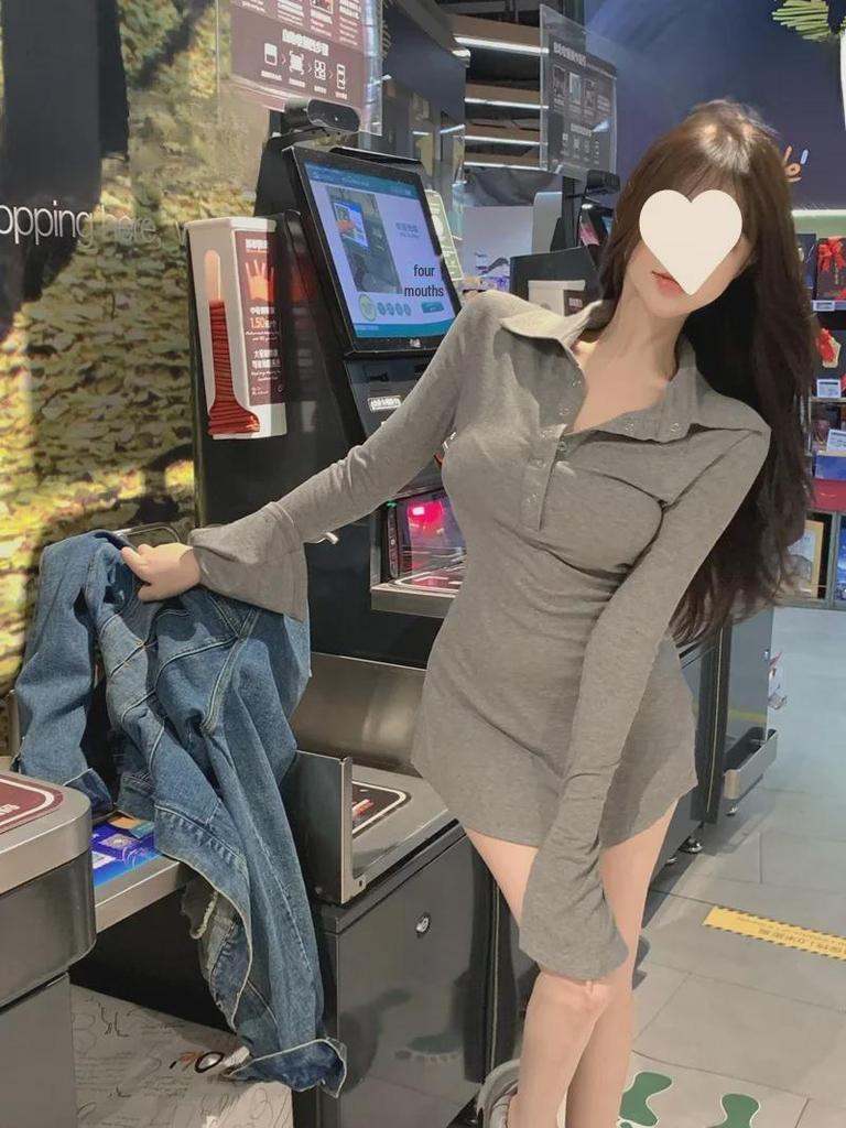Women's Autumn Long Sleeve Polo Collar T-Shirt Dress - Sexy, Slim Fit Mini Skirt