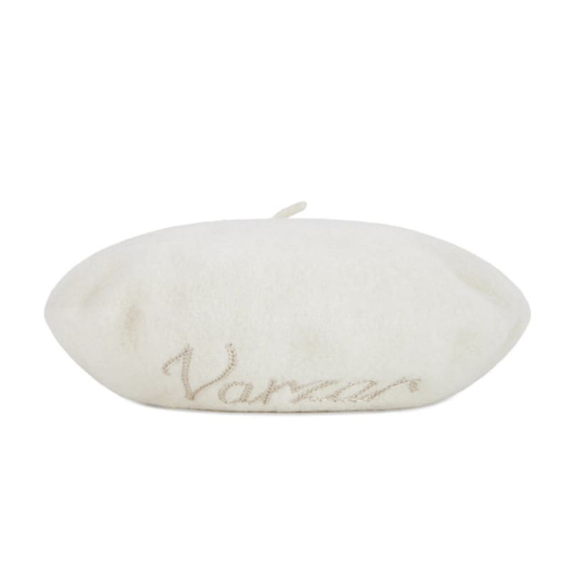 VARZAR Cursive Logo Wool Beret Ivory