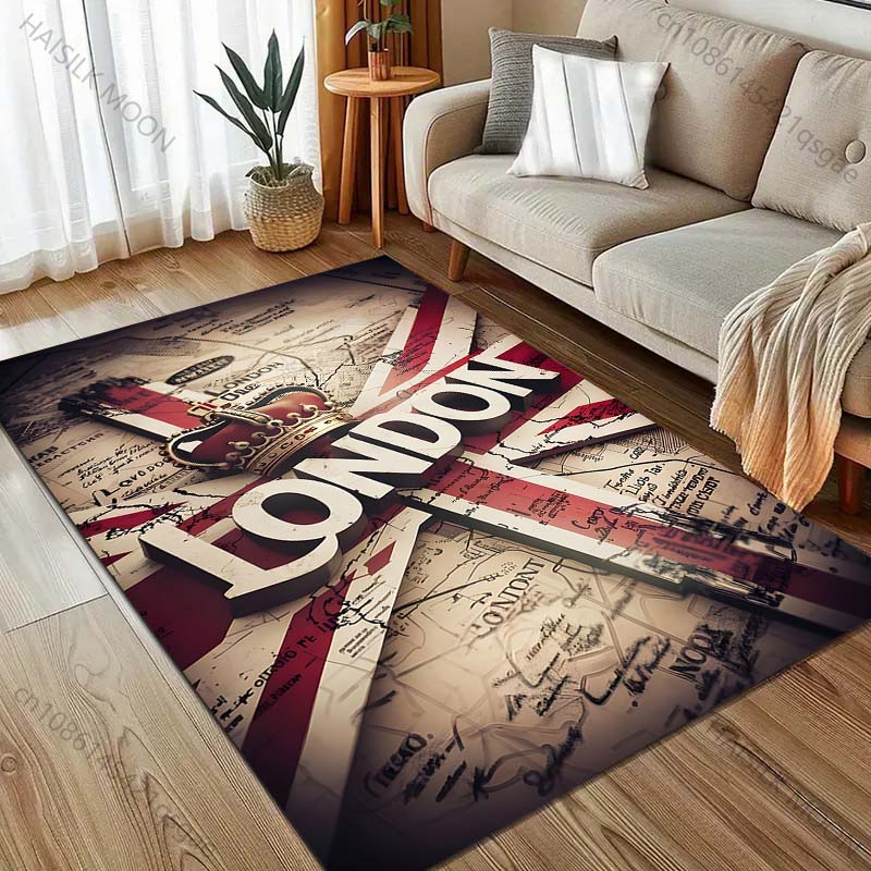 Vintage London Stadskarta Tryck Matta för Vardagsrum Sovrum Sängsida Soffa Golvmatta Modern Heminredning Områdesmatta Stor Storlek
