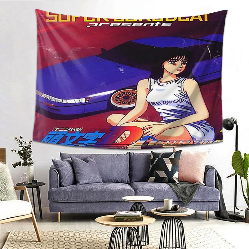 Initial D Mako Super Eurobeat Anim Tapestry Decoration Art Aesthetic Tapestries for Bedroom Home Wall Cloth Wall Hanging