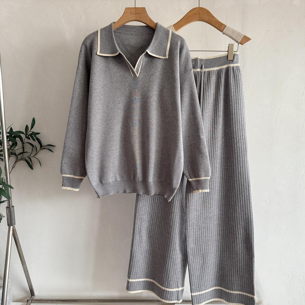 JKASHDK Dámská móda, ležérní, jaro, podzim, barevný blok, potisk, dlouhý rukáv, POLÓČNÍ výstřih, kalhoty, obleky