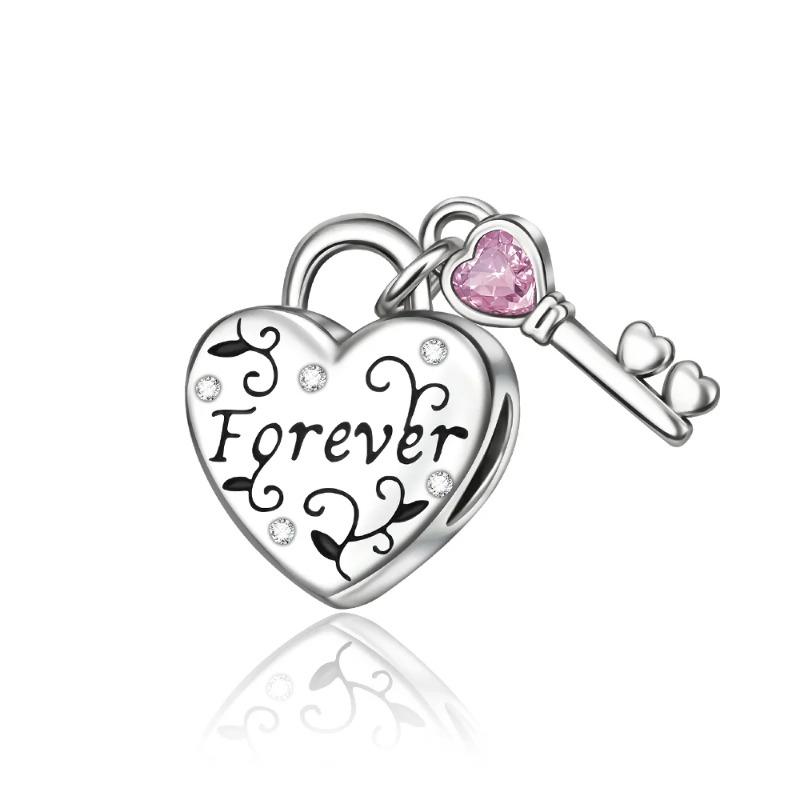 Srebro 925 Klucz Kłódka Zawieszki Serce Miłość Na Zawsze Motyl Skrzynia Skarbów Księżyc Koraliki Bransoletka Biżuteria Prezent dla Kobiet
