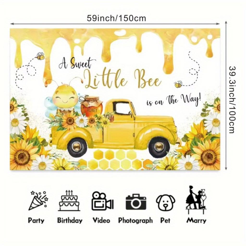 2D Plane 1 Piece of Baby Baptism Backdrop Cloth Featuring Cute Bees and Honeycomb Design