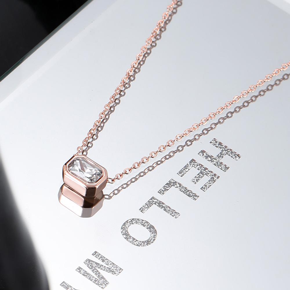 Minimalist Square Colorful Crystal Pendant Necklace for Women Rose Gold Color Choker Chain on The Neck Jewelry Girls Gift KCN044