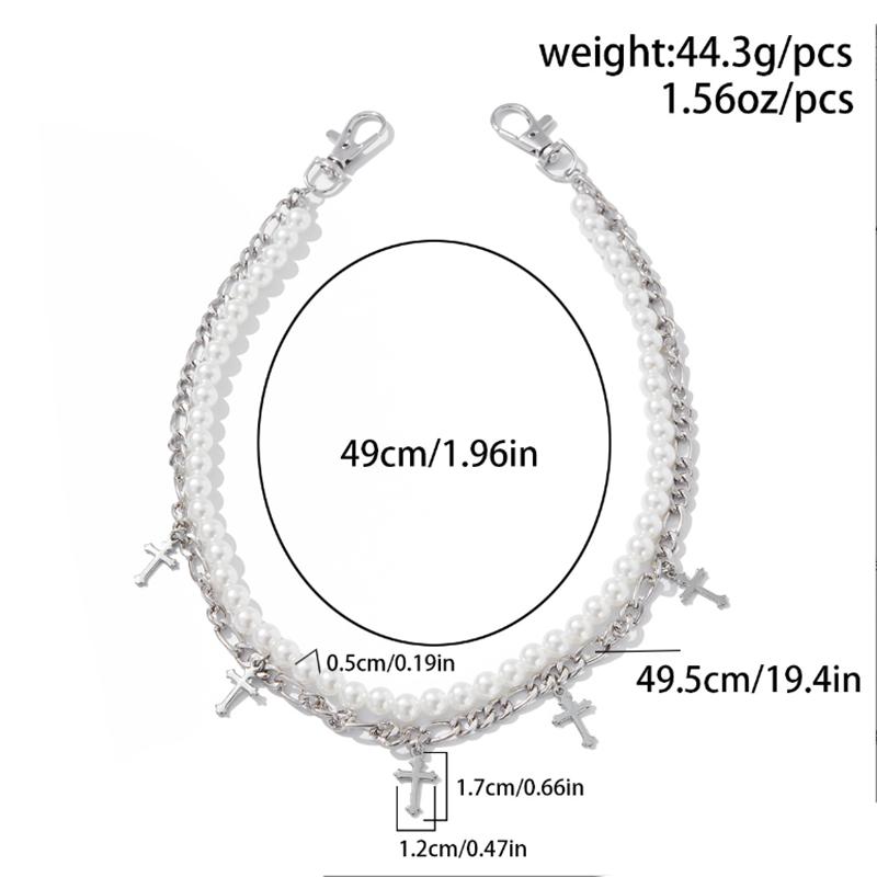 Fashion Imitation Pearl Cross Jeans Chain Keychain Men Women Trousers Hipster Pant Chain HipHop Jewelry