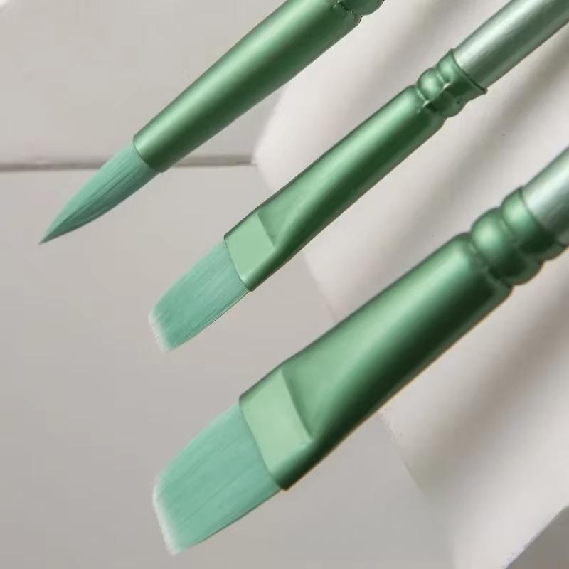 4/6 buc Perie pentru acuarelă, rotund, cu cap plat, păr moale, pentru începători, pentru studenți, material de pictură din nailon desenat manual în acuarelă