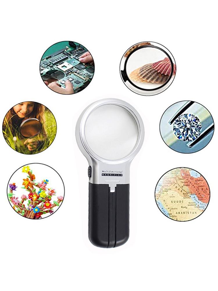 Lente d'ingrandimento pieghevole 3X Lente d'ingrandimento da lettura Portatile Portatile Lente d'ingrandimento illuminata con 2 luci LED per la lettura di giornali