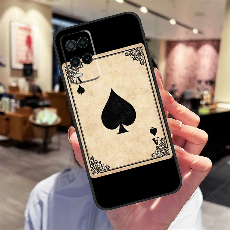 Ace of Spades Poker Card Case For Oppo A94 A74 A54 A18 A38 A58 A78 A98 A40 A60 A80 A16 A76 A96 A15 A17 A77 A57S Cover