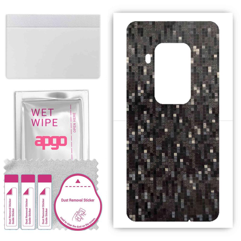 apgo Protective Skin Sticker for the Back Compatible with Motorola One Zoom, Wrap Film, Foil, Vinyl - Pattern Carbon Black Pixel