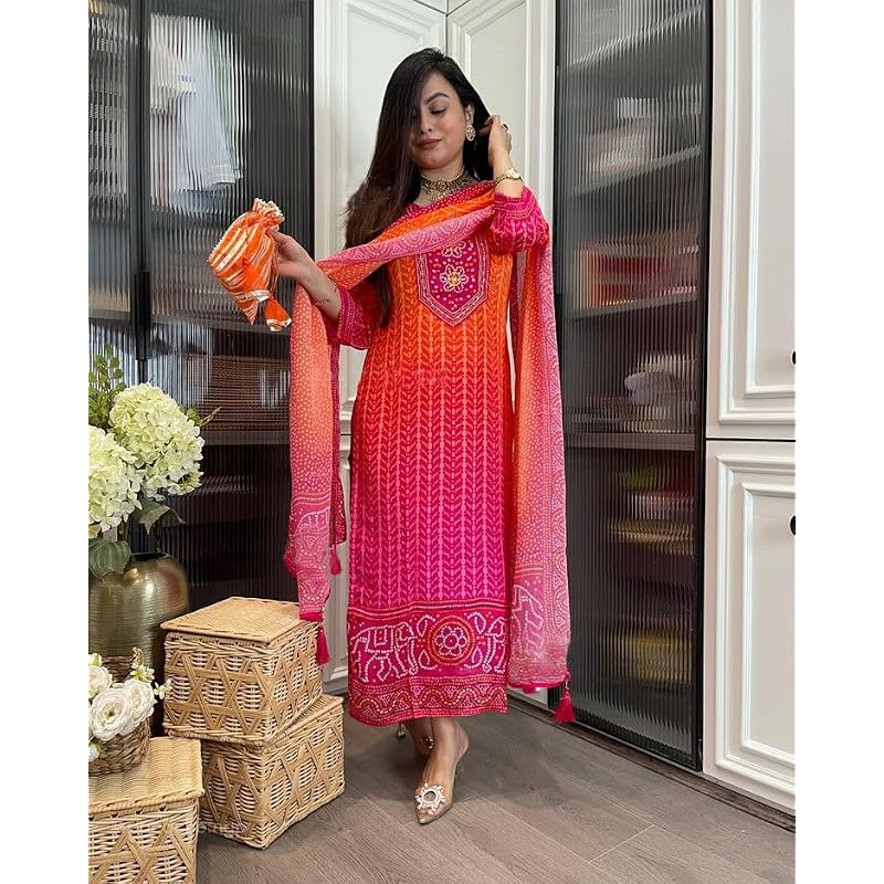 Gosriki Women` Rayon Viscose Straight Bandhej